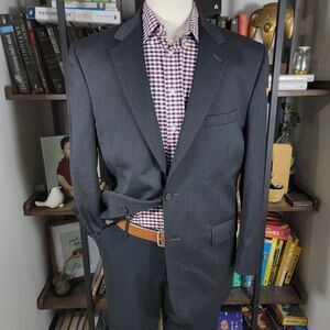 JOS A BANK GORDON Men's Sport Coat Blazer Two Button Charcoal Blk‎ Wool Size 42R
